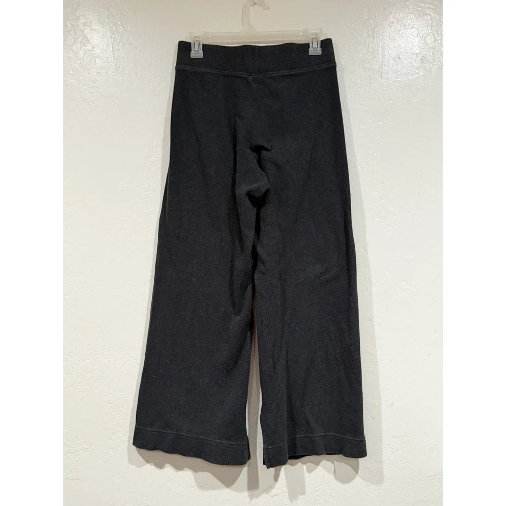 Pact Organic Cotton Wide Leg Pants Charcoal Grey Side Slit Cropped Lounge Size M - Picture 3 of 8
